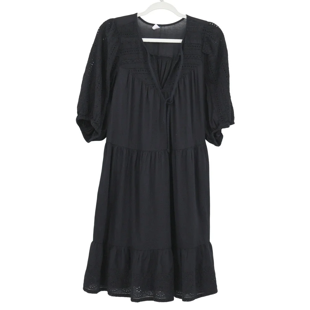 Old Navy Eyelet Midi Dress Womens LT Black Boho Bohemian Cottagecore Feminine